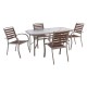 SERRANO-RIO Set Κήπου: Τραπέζι + 4 Πολυθρόνες, Μέταλλο Βαφή Beige, Polywood Καρυδί