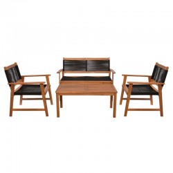 SPRING Set Σαλόνι Κήπου Ακακία Φυσικό, Wicker Μαύρο: Τραπέζι + Καναπέ 2Θέσιο + 2 Πολυθρόνες