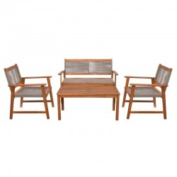 SPRING Set Σαλόνι Κήπου Ακακία Φυσικό, Wicker Μπεζ: Τραπέζι + Καναπέ 2Θέσιο + 2 Πολυθρόνες