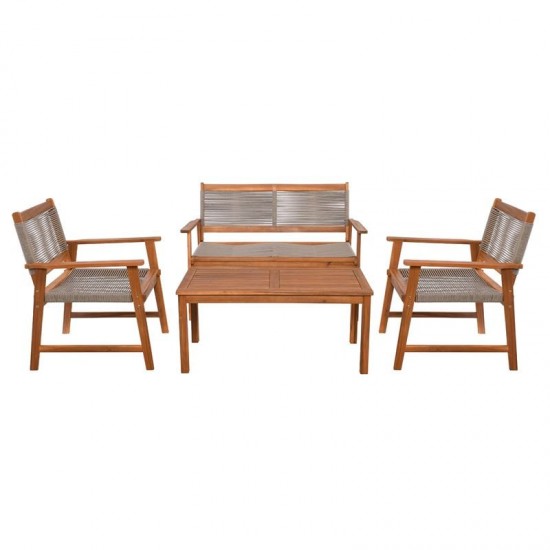 SPRING Set Σαλόνι Κήπου Ακακία Φυσικό, Wicker Μπεζ: Τραπέζι + Καναπέ 2Θέσιο + 2 Πολυθρόνες