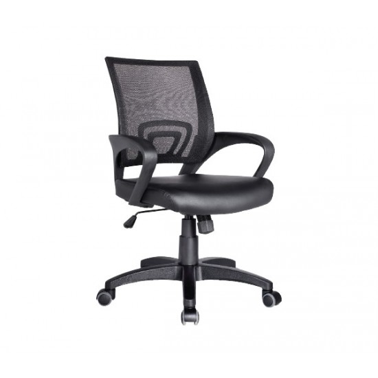 BF2101 Πολυθρόνα Γραφείου με Ανάκλιση, Μαύρο Mesh - PU Μαύρο