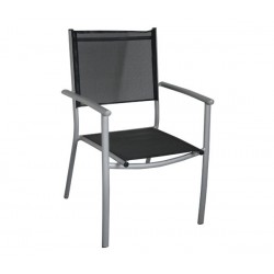 PLAZA Πολυθρόνα Dining Αλουμίν.Silver/Textilene Μαύρο