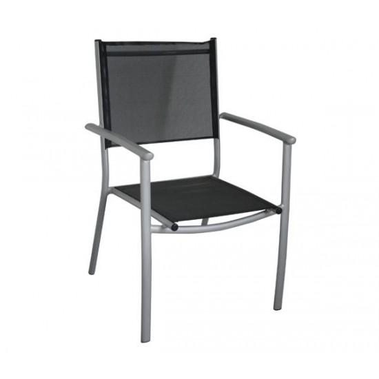 PLAZA Πολυθρόνα Dining Αλουμίν.Silver/Textilene Μαύρο