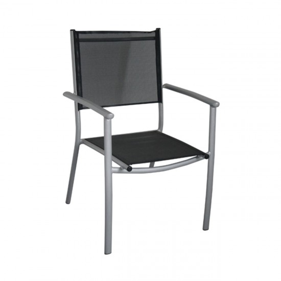 PLAZA Πολυθρόνα Dining Αλουμίν.Silver/Textilene Μαύρο