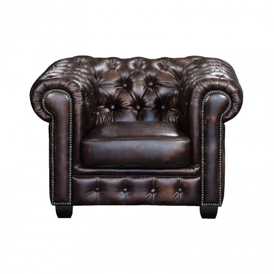 CHESTERFIELD 689 Πολυθρόνα Σαλονιού - Καθιστικού, Δέρμα, Απόχρωση Καφέ