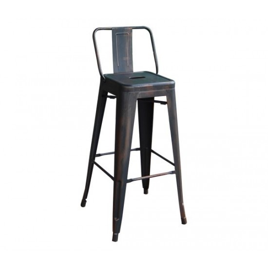 RELIX Σκαμπό BAR με Πλάτη, Μέταλλο Βαφή Antique Black