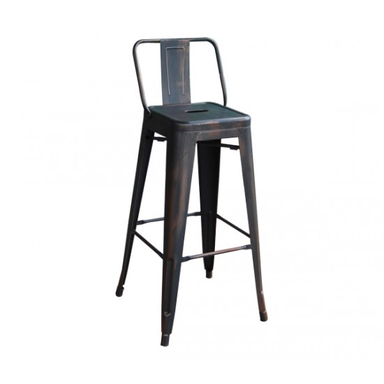 RELIX Σκαμπό BAR με Πλάτη, Μέταλλο Βαφή Antique Black