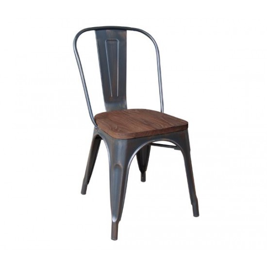 RELIX Wood Dark Oak Καρέκλα Μέταλλο Βαφή Antique Black