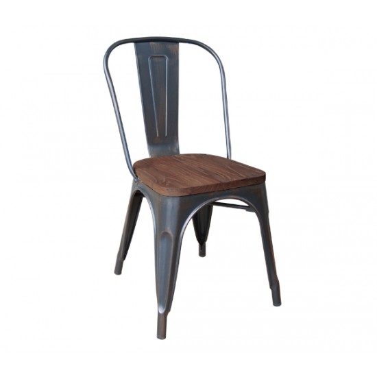 RELIX Wood Dark Oak Καρέκλα Μέταλλο Βαφή Antique Black