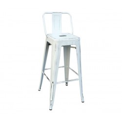 RELIX Σκαμπό BAR με Πλάτη, Μέταλλο Βαφή Antique White