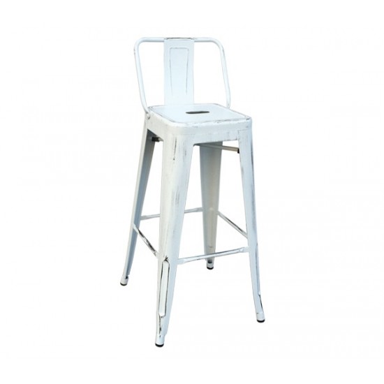 RELIX Σκαμπό BAR με Πλάτη, Μέταλλο Βαφή Antique White