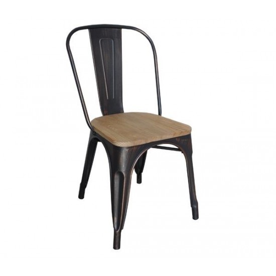 RELIX Wood Natural Oak Καρέκλα Μέταλλο Βαφή Antique Black