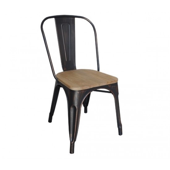 RELIX Wood Natural Oak Καρέκλα Μέταλλο Βαφή Antique Black