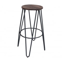 ARCO Wood Σκαμπό BAR, Μέταλλο Βαφή Μαύρο, Ξύλο Απόχρωση Dark Oak
