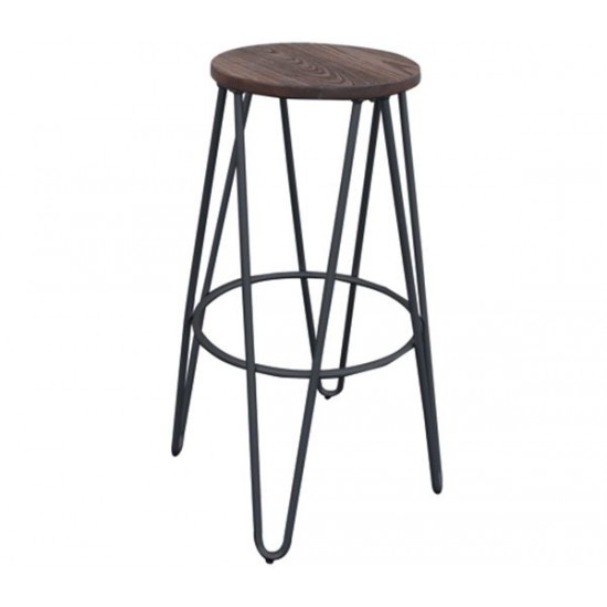 ARCO Wood Σκαμπό BAR, Μέταλλο Βαφή Μαύρο, Ξύλο Απόχρωση Dark Oak