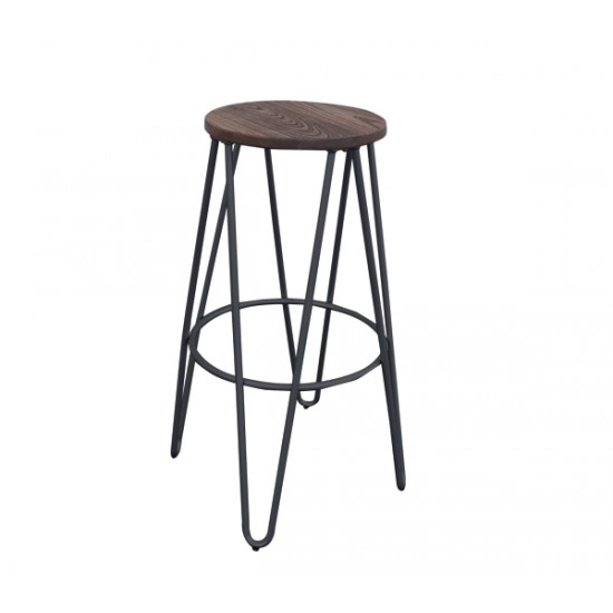 ARCO Wood Σκαμπό BAR, Μέταλλο Βαφή Μαύρο, Ξύλο Απόχρωση Dark Oak