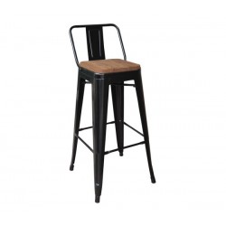 RELIX Wood Σκαμπό BAR με Πλάτη, Μέταλλο Βαφή Μαύρο, Ξύλο Απόχρωση Dark Oak
