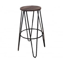 ARCO Wood Σκαμπό BAR, Μέταλλο Βαφή Antique Black, Ξύλο Απόχρωση Dark Oak