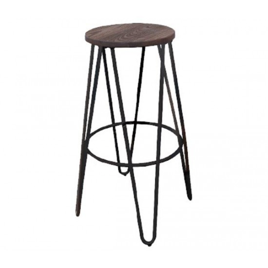 ARCO Wood Σκαμπό BAR, Μέταλλο Βαφή Antique Black, Ξύλο Απόχρωση Dark Oak