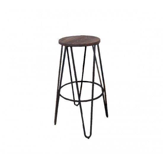 ARCO Wood Σκαμπό BAR, Μέταλλο Βαφή Antique Black, Ξύλο Απόχρωση Dark Oak