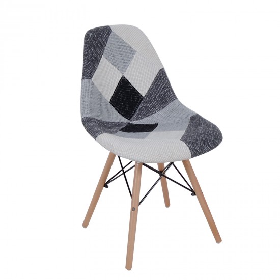 ART Wood Καρέκλα Ξύλο - PP Ύφασμα Patchwork Black & White