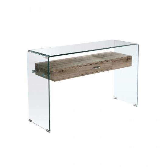 GLASSER Wood Κονσόλα Γυαλί Clear 12mm - Ράφι με Συρτάρι Απόχρωση Δρυς
