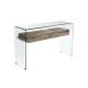 GLASSER Wood Κονσόλα Γυαλί Clear 12mm - Ράφι με Συρτάρι Απόχρωση Δρυς
