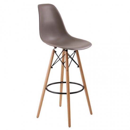 ART Wood Σκαμπό BAR με Πλάτη, Ξύλο Φυσικό, PP Απόχρωση Sand Beige