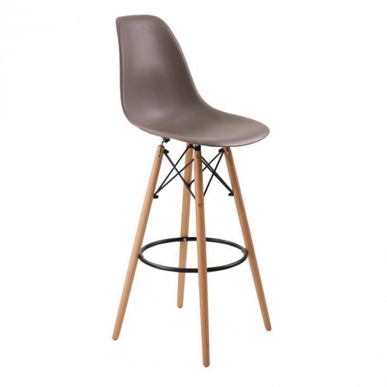 ART Wood Σκαμπό BAR με Πλάτη, Ξύλο Φυσικό, PP Απόχρωση Sand Beige
